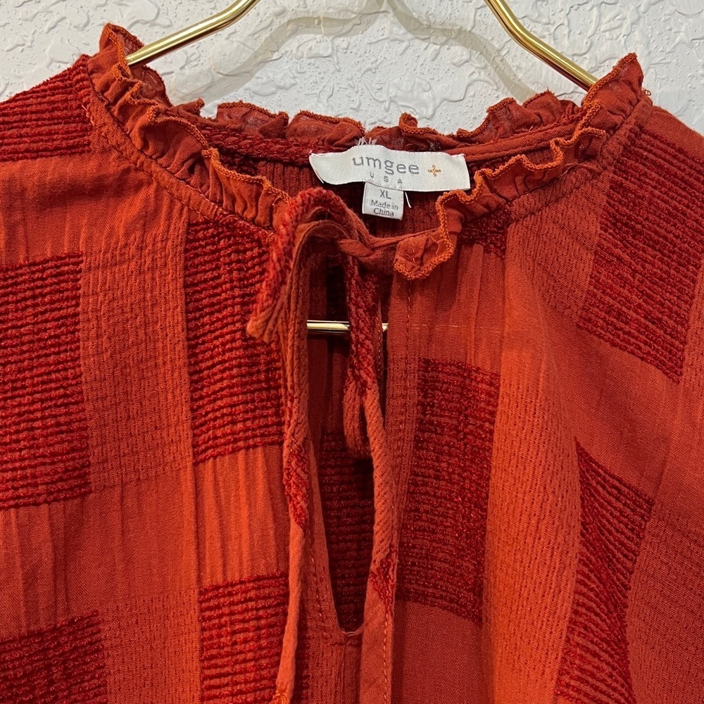 Umgee Chenille Babydoll Tunic Top Dress Rust Split Neck Long Sleeve XL - Picture 6 of 13
